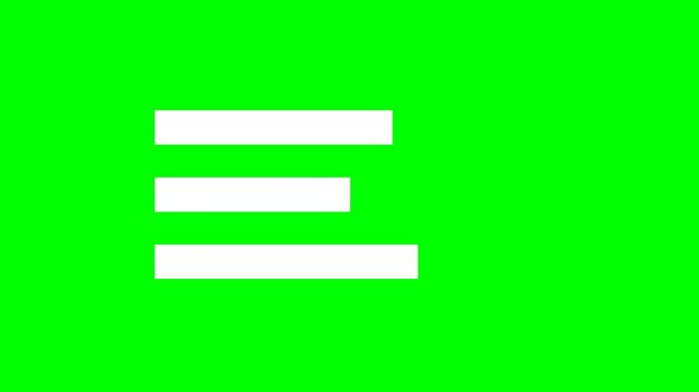 A minimalist graphic design featuring three white horizontal lines on a vibrant green background, representing a menu icon.