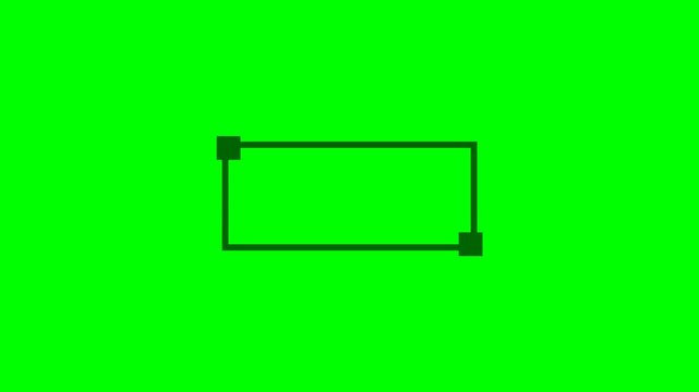 A simple dark green rectangle with corner handles on a bright green background, representing a graphic design element or selection box.
