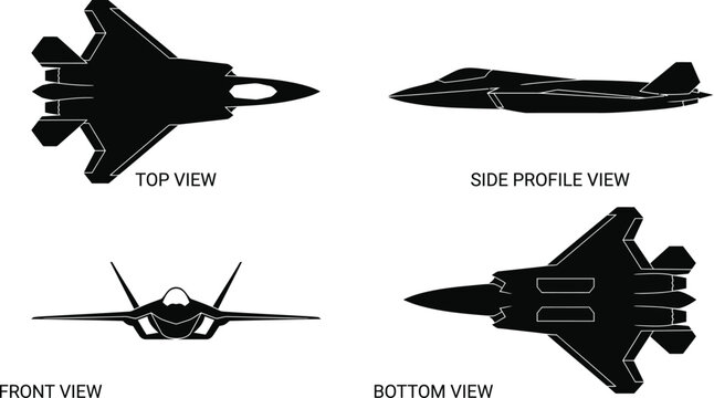 FCAS Future Combat Air System Fighter Concept 4-View Orthographic Blueprint Silhouette Vector Set (FCAS_fighter_aircraft_concept_views_202607220917)