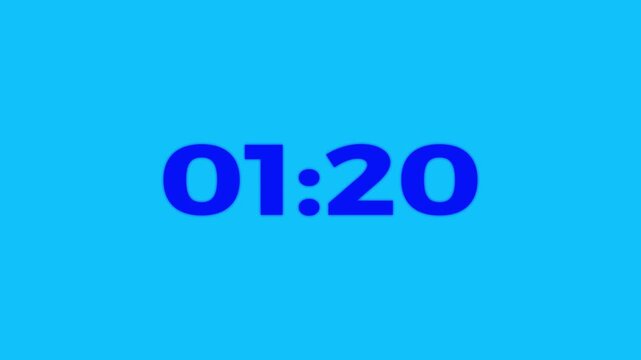 4K countdown animation, 1 minutes 30 seconds displays a timer counting down minutes and seconds. Digital timer count 0 to 90 seconds countdown