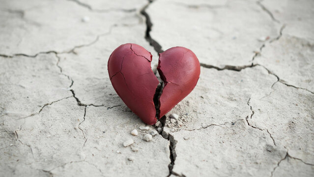 Broken heart on cracked earth embracing authentic imperfection and emotional vulnerability
