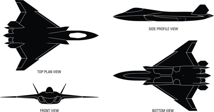 BAE Systems Tempest Concept Fighter Jet 4-View Orthographic Blueprint Silhouette Vector Set (Tempest_aircraft_concept_views_2K_202607220918)