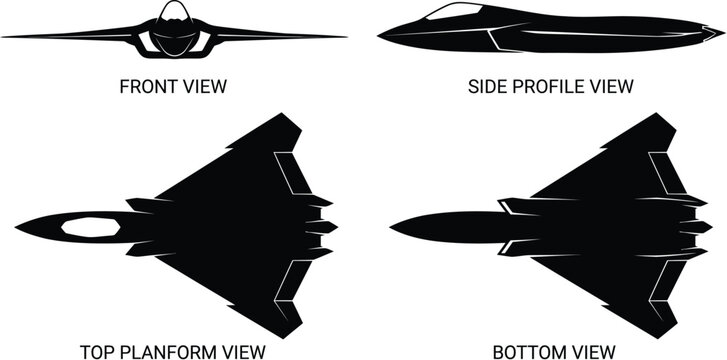 BAE Systems Tempest Concept Fighter Jet 4-View Orthographic Blueprint Silhouette Vector Set (Tempest_aircraft_concept_views_2K_202607220918 (1))