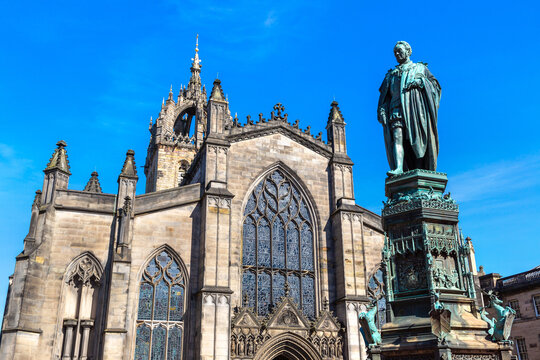 Statue of Walter Francis Montagu Douglas Scott at St Giles Cathedral on Royal Mile in Edinburgh, Scotland, UK