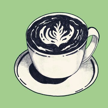 Illustration cryon latte cup of coffe green