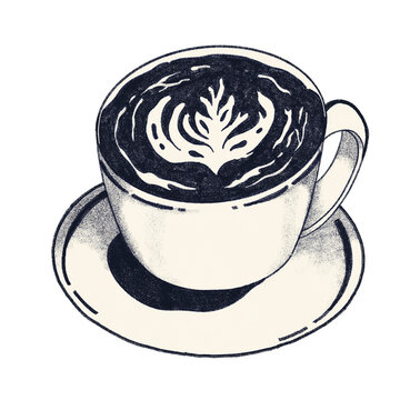 Illustration cryon cup of coffe latte
