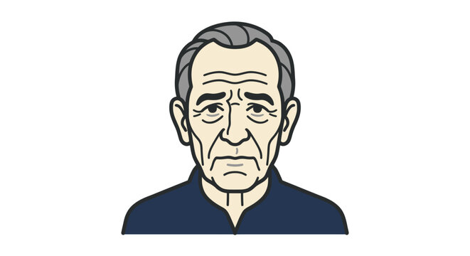 Elderly man face with wrinkles and concerned expression stylized illustration