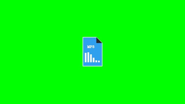 A simple blue icon representing a document with a bar chart and the text 'MP3' on a bright green background.