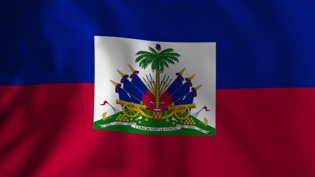 Waving national flag of haiti with coat of arms