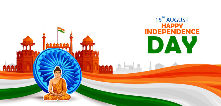 15 August Independence Day Greeting with Ashoka Chakra Vector