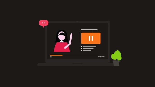 E-learning motion graphic concept with digital education icons on a green screen background