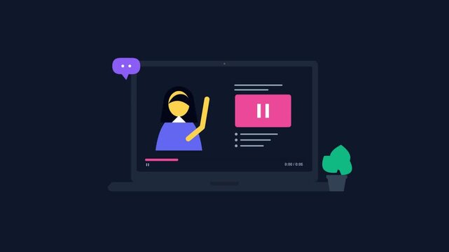 E-learning motion graphics concept with green screen background for digital education