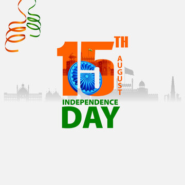 India Independence Day Skyline Banner with Ashoka Chakra Vector