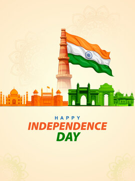 India Independence Day Skyline Banner with Ashoka Chakra Vector