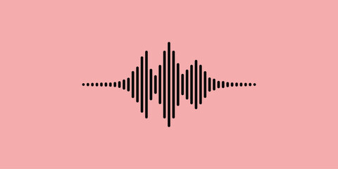 Obraz premium Flat soundwave audio visualization icon with black waveform bars, pink background, voice frequency, music signal, modern minimalist vector illustration