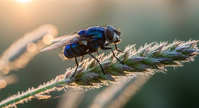 fly on a green leaf