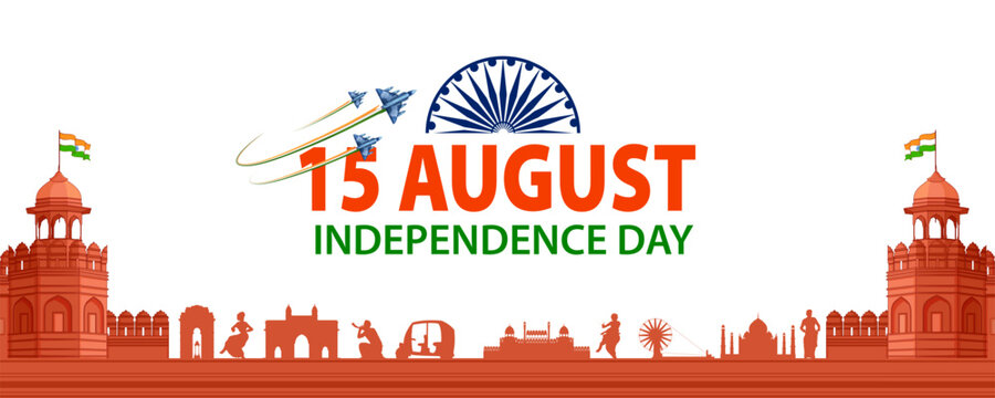India Independence Day Skyline Banner with Ashoka Chakra Vector
