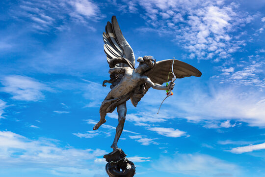 Shaftesbury Memorial Fountain with Eros Statue at Piccadilly Circus in London, England, UK