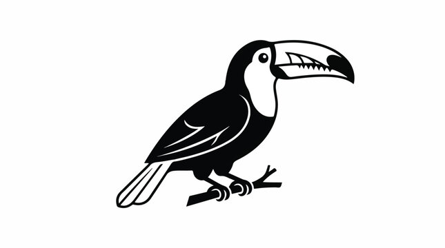Bird of Paradise and Toucan Vector Illustration Isolated on White Background, Exotic Tropical Bird with Colorful Beak, Detailed Feathers and Wings, Wildlife Nature Design