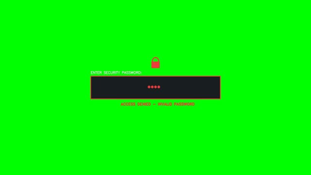 Digital security alert screen with a locked padlock icon and password input field on a green screen background.