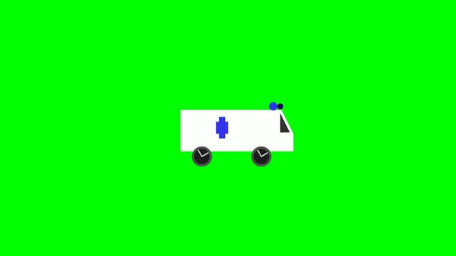 A simple cartoon illustration of an ambulance on a green screen background, ready for compositing.
