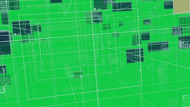 Camera starting, teal tunnel moving, UI sliding, flagging node, showing network, transparent bg