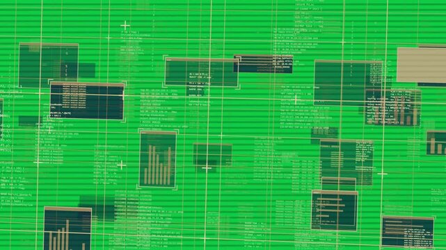 Dense grid reacting to crosshair, panels sliding stacking, text shifting, drifting for monitoring
