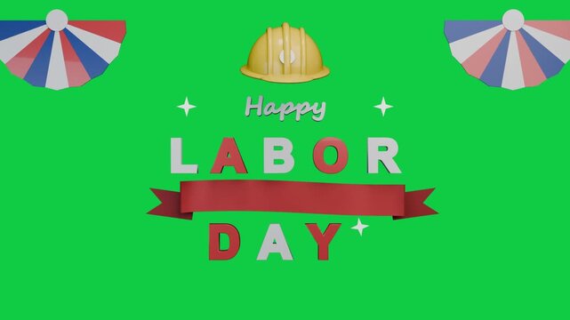 Line appearing starting greeting animating hardhat and letters, honoring US worker, transparent