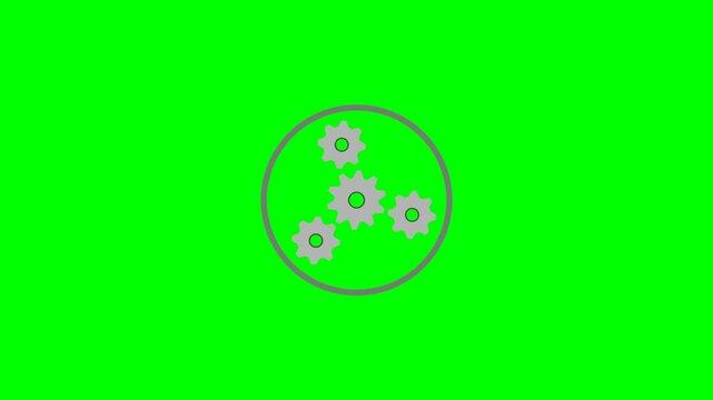 Abstract illustration of interlocking gears within a circle on a green screen background, representing mechanics and industry.
