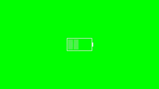 A battery icon with a low charge level displayed on a vibrant green screen background.