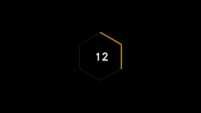 A minimalist hexagon graphic with the number 12 inside, set against a dark background.