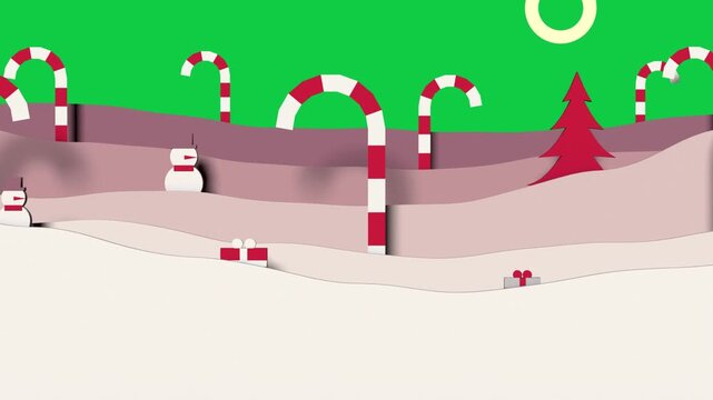Drifts appearing, candy canes rising, gifts showing, snowing growing, forming scene, transparent bg