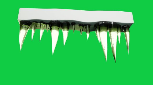 White slab floating, dark nodules spouting green cones, elongating into glowing spikes, transparent