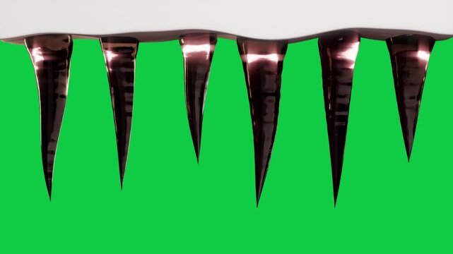 Glossy drips elongating, tip beads forming, detaching as droplets on transparent bg showing gloss