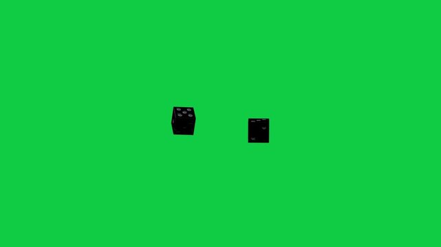 On start, two dice rotating and slowing over transparent field, showing cyan magenta rim highlights