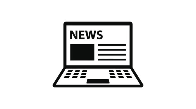 Laptop news icon with screen text for online media website and journalism design