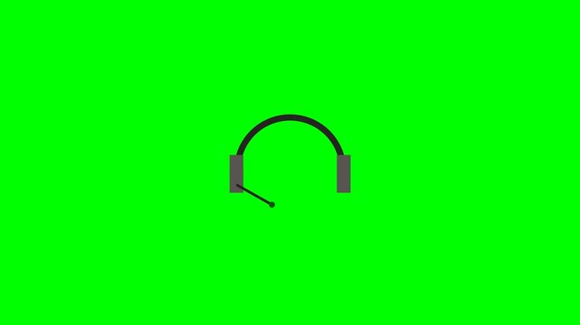 A simple black headset with a microphone on a bright green background, isolated.