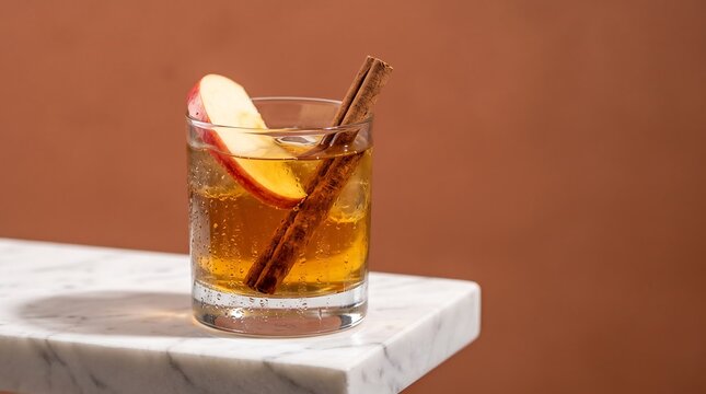 Apple Cider Cocktail with Cinnamon on Marble