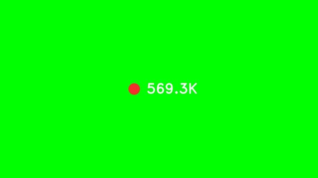 A bright green screen with a red recording indicator and the number 569.3K displayed.