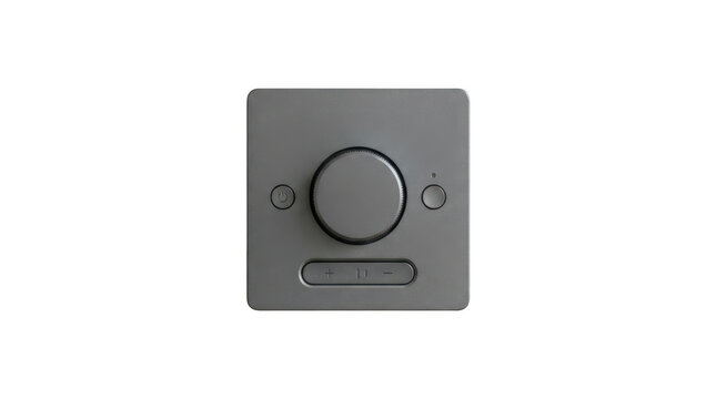 Modern minimalist smart home wall control panel with rotary knob and buttons isolated on transparent background