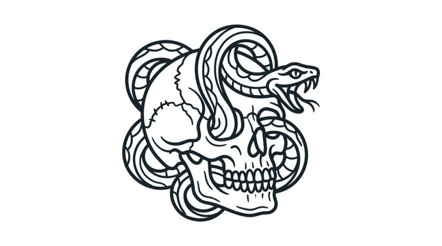 Skull and snake illustration with dark theme
