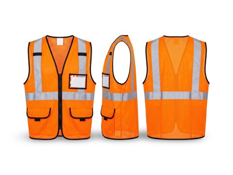 Hi-Vis Orange Reflective Vest with Chest Pockets and D-Ring, Front and Back