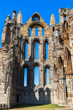 Medieval Whitby Abbey ruins in Whitby, North Yorkshire, England, UK