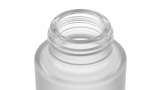 Extreme macro of a frosted glass perfume decant bottle neck featuring micro-threads and a smooth matte finish.