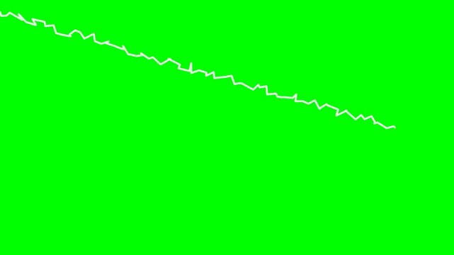 A thin, jagged white line representing a lightning strike or electrical discharge against a vibrant green background.