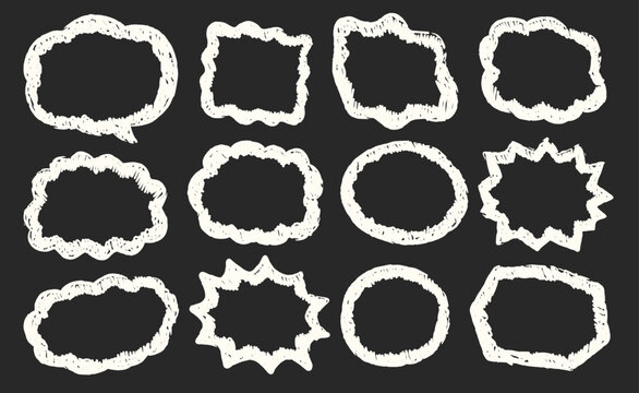 Chalk Frames Speech Bubble Set Sketch Doodle