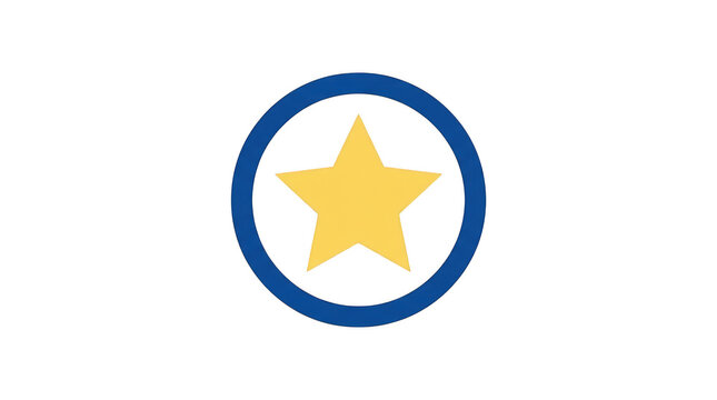 Yellow star inside a blue circle isolated on transparent background