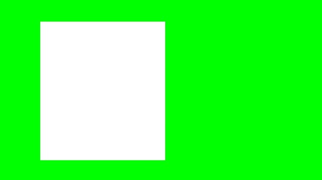 A simple white square is placed on a vibrant green background, creating a minimalist graphic design.