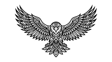 Fototapeta premium Ornate eagle bird symbol with outstretched wings in black and white