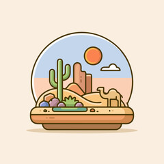 Fototapeta premium Cute Desert Ecosystem Floating Island Flat Vector Icon Illustration